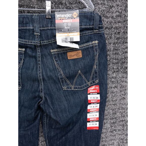Wrangler FR Jeans Womens 11x34 Blue Mae Retro Bootcut Flame Resistant Stretch - Picture 15 of 16